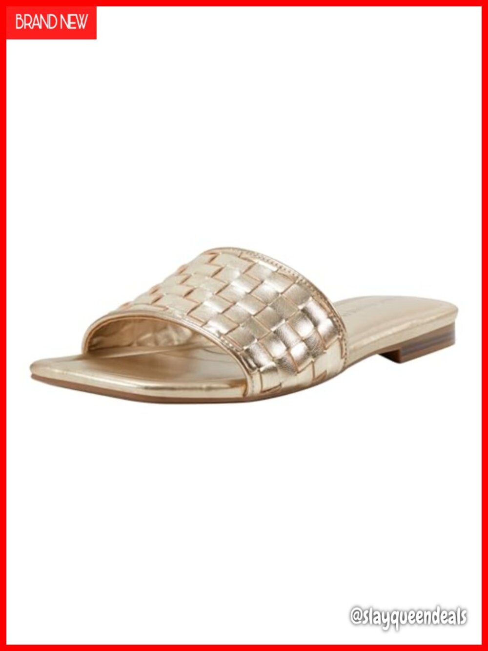 Woven Faux Leather Slide Sandals Square Toe Slip On Casual